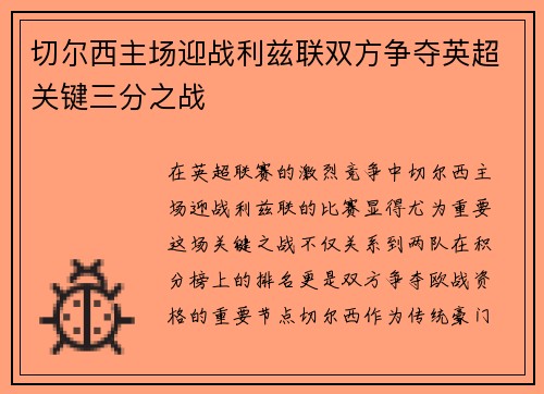 切尔西主场迎战利兹联双方争夺英超关键三分之战